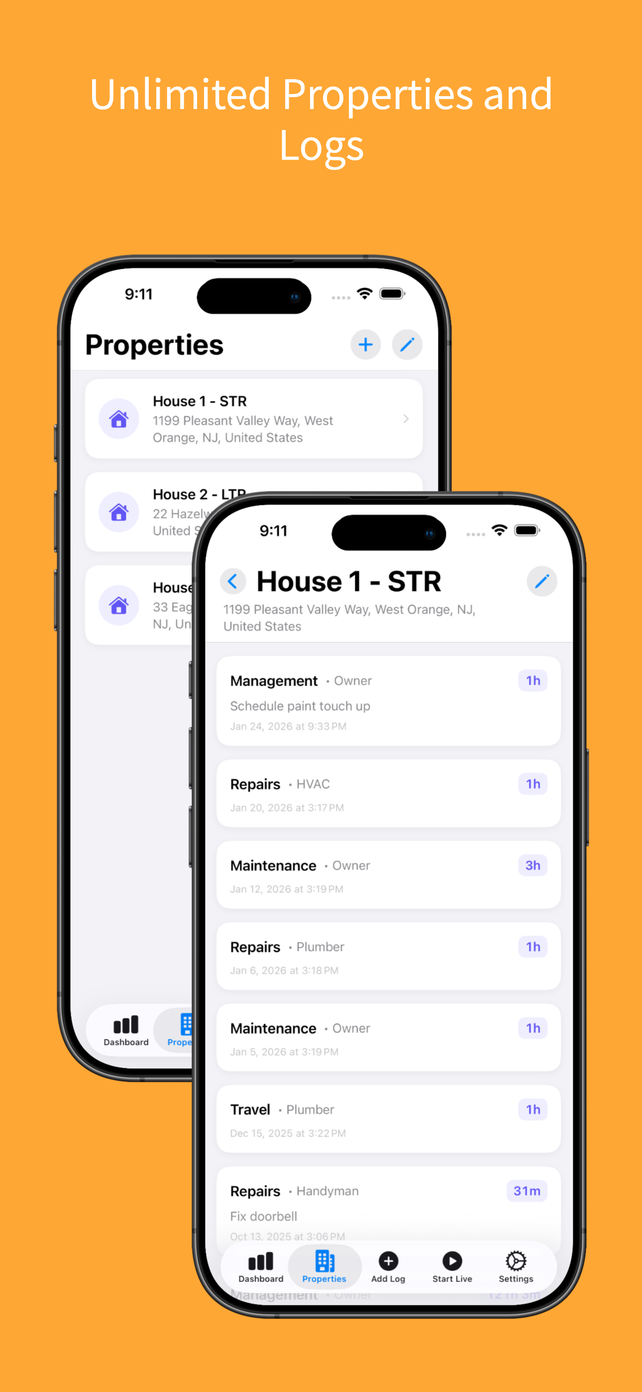 Live timer feature for real estate activity tracking